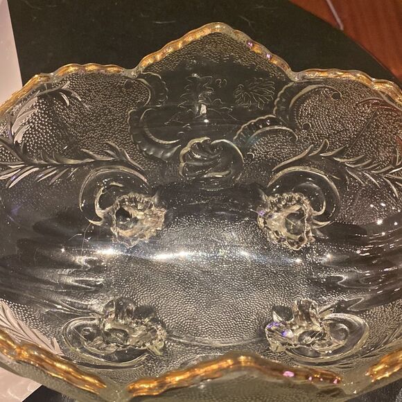 Lombardi Fruit Bowl Scroll Floral Pattern Glassware by Jeanette - Picture 13 of 13